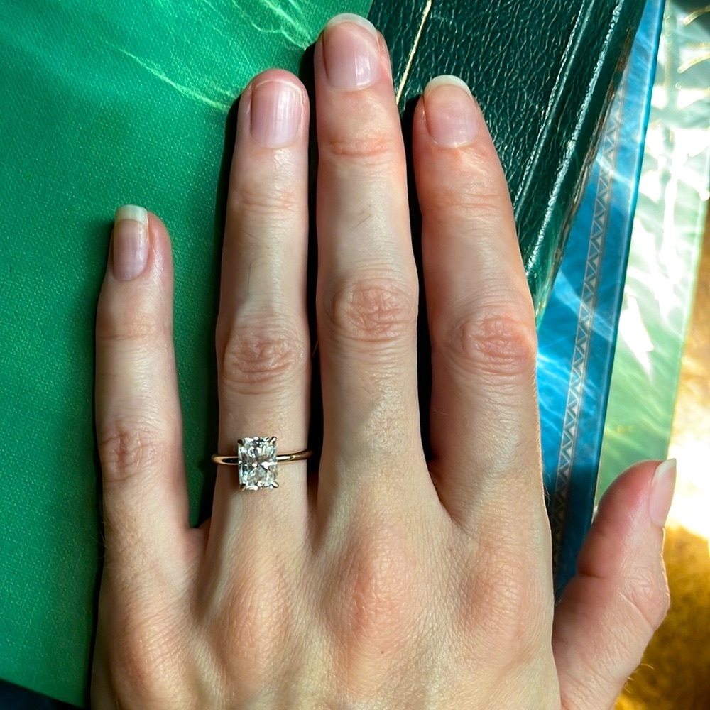 14k Solid Gold Moissanite Radiant Tulip Lotus Engagement Ring size 4.5 PREOWNED